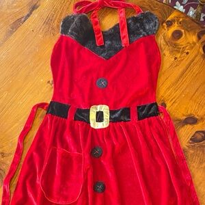 Festive Red and Black Holiday Dress with Gold Buckle